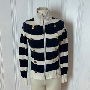 NWOT TwiK Nautical Striped Zip-Front Cardigan | Gold Anchor Buttons | Size S |